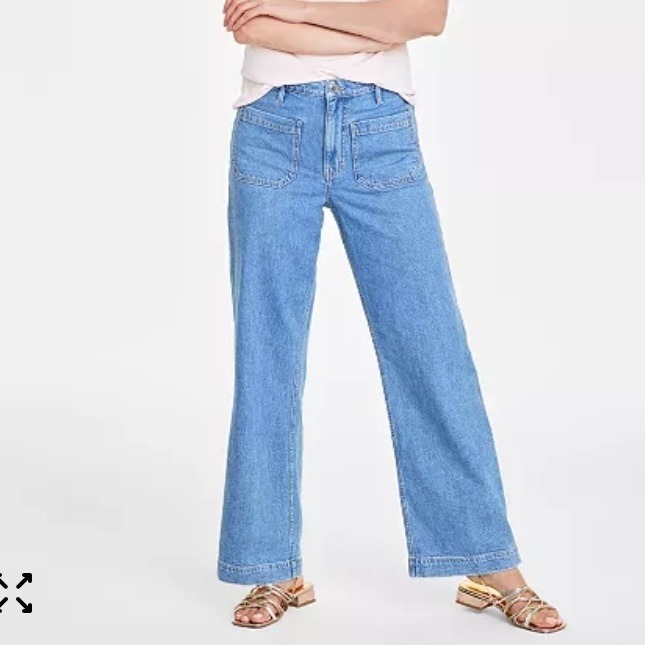 On 34th Wide Leg High Rise Patch Pocket Blue Denim Jeans Womens 14 Nwt